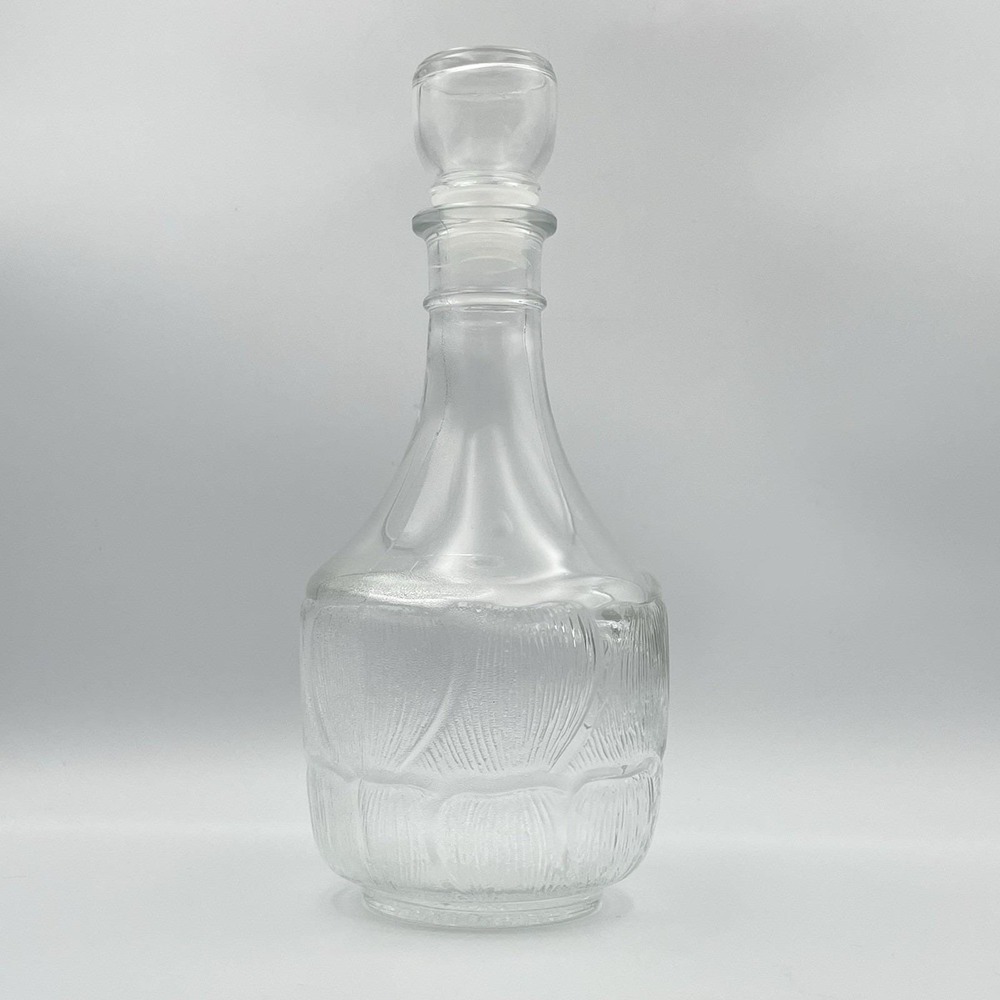 Vintage Arcoroc Fleur Glass Decanter w/ Stopper Clear France 10.5" Barware